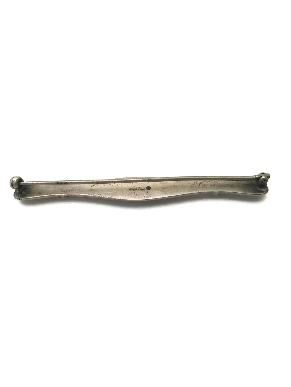 Antique Victorian Sterling Silver Bar Brooch with Tiny Peridot and Stones.